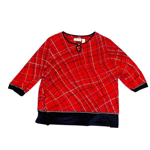 EUC Alfred Dunner red and black plaid womens blouse Plus size 2X - Picture 1 of 6